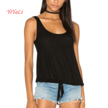 Rayon U Neck sem mangas Sexy Drawstring Tee